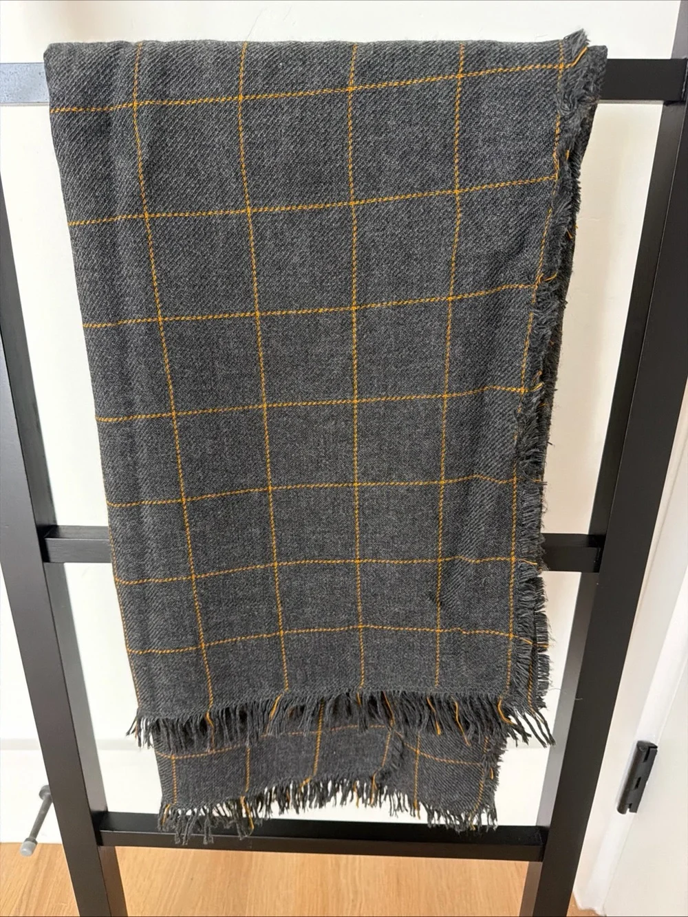 IKEA Gray Throw Blanket with Yellow Windowpane Check